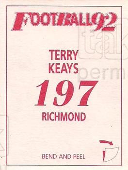 1992 Select AFL Stickers #197 Terry Keays Back